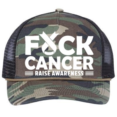 Fuck Cancer Gift White Ribbon Lung Cancer Awareness Retro Rope Trucker Hat Cap