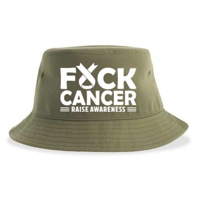 Fuck Cancer Gift White Ribbon Lung Cancer Awareness Sustainable Bucket Hat