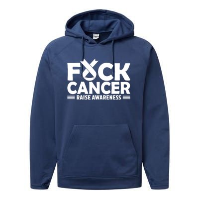 Fuck Cancer Gift White Ribbon Lung Cancer Awareness Performance Fleece Hoodie