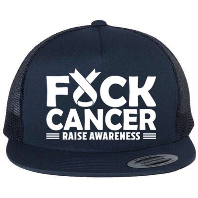 Fuck Cancer Gift White Ribbon Lung Cancer Awareness Flat Bill Trucker Hat