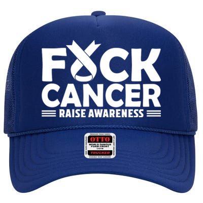 Fuck Cancer Gift White Ribbon Lung Cancer Awareness High Crown Mesh Back Trucker Hat