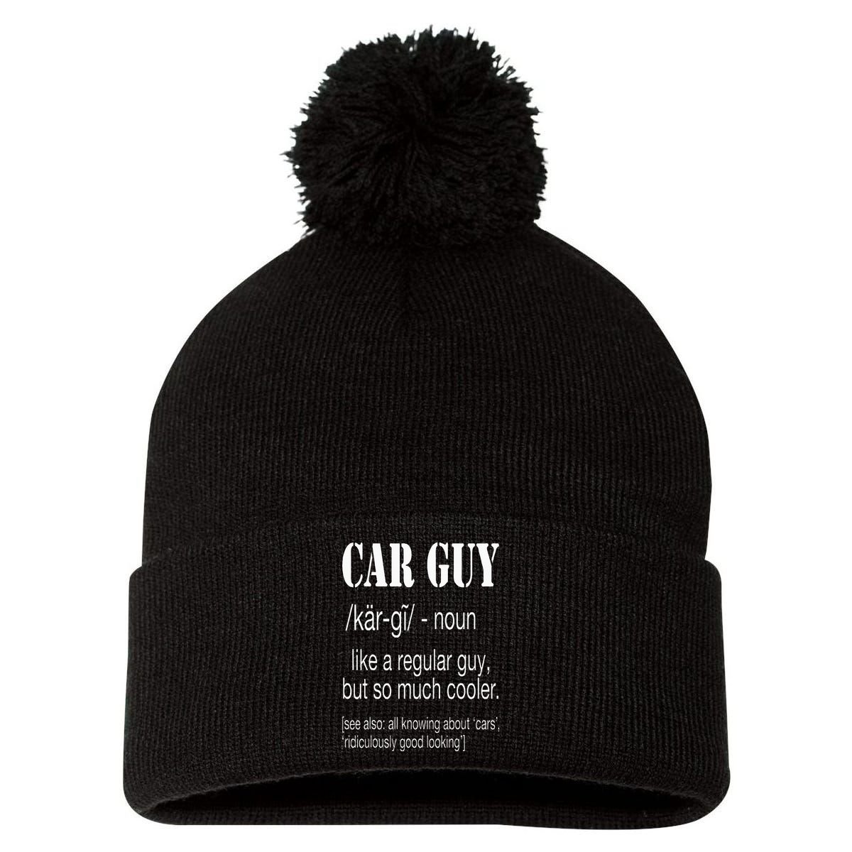 Funny Car Guy Cars Lover Racing Mechanics Car Guy Definition Pom Pom 12in Knit Beanie