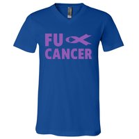 Fuck Cancer Gift Cute Gift Fu Testicular Cancer Awareness Funny Gift V-Neck T-Shirt