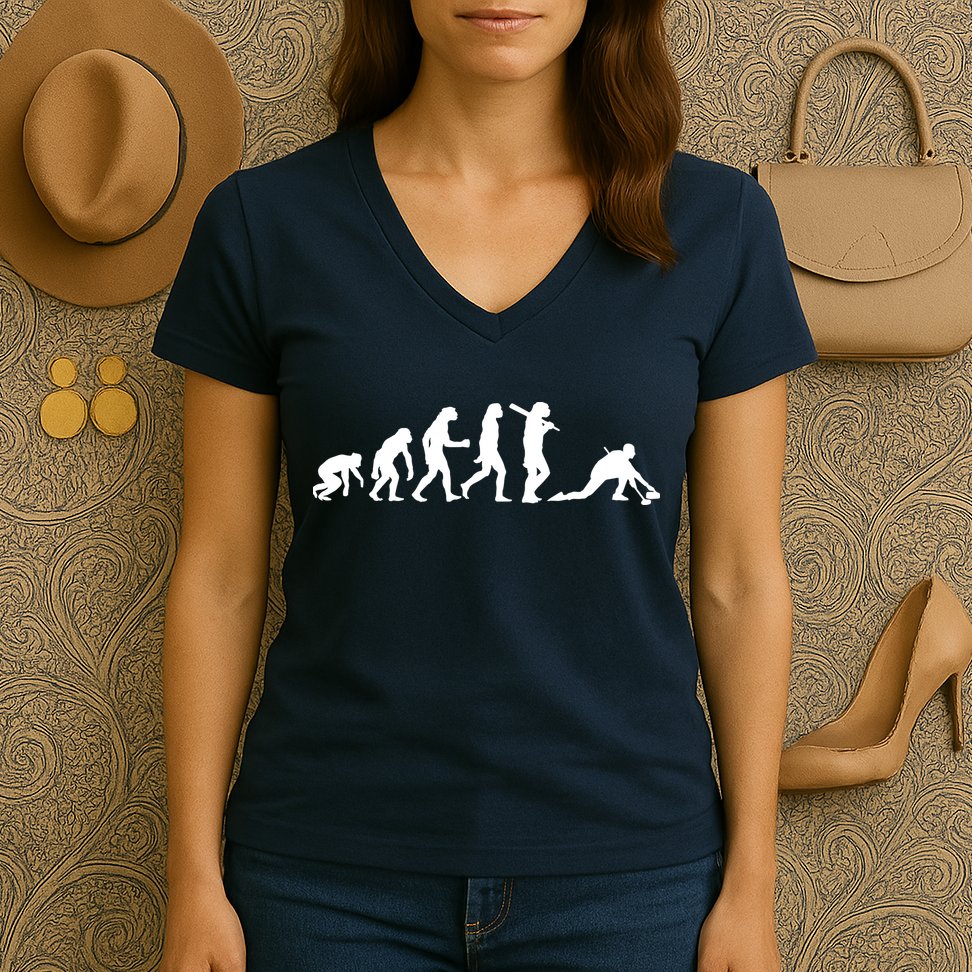 Funny Curling Gift For Men Women Curling Team Stone Player Women's V-Neck T-Shirt
