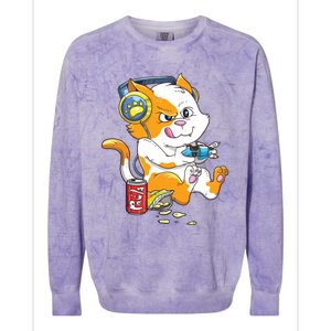 Funny Cat Gaming Cat Lover Kawaii Video Games Funny Gamer Colorblast Crewneck Sweatshirt