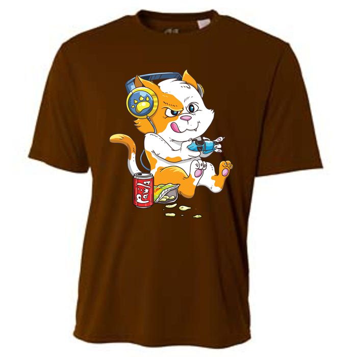 Funny Cat Gaming Cat Lover Kawaii Video Games Funny Gamer Cooling Performance Crew T-Shirt