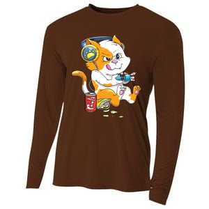 Funny Cat Gaming Cat Lover Kawaii Video Games Funny Gamer Cooling Performance Long Sleeve Crew