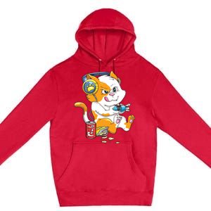 Funny Cat Gaming Cat Lover Kawaii Video Games Funny Gamer Premium Pullover Hoodie