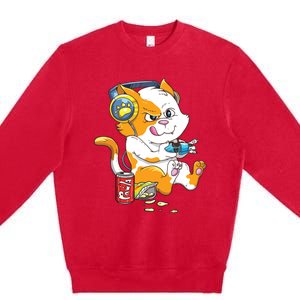 Funny Cat Gaming Cat Lover Kawaii Video Games Funny Gamer Premium Crewneck Sweatshirt