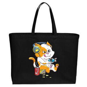 Funny Cat Gaming Cat Lover Kawaii Video Games Funny Gamer Cotton Canvas Jumbo Tote