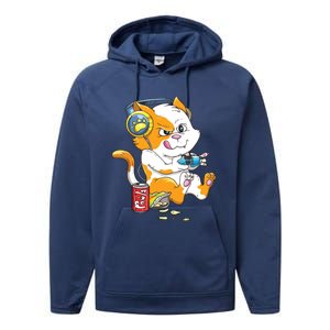 Funny Cat Gaming Cat Lover Kawaii Video Games Funny Gamer Performance Fleece Hoodie