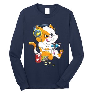 Funny Cat Gaming Cat Lover Kawaii Video Games Funny Gamer Long Sleeve Shirt