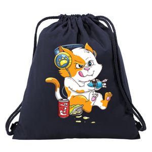 Funny Cat Gaming Cat Lover Kawaii Video Games Funny Gamer Drawstring Bag