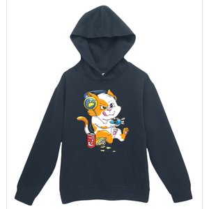 Funny Cat Gaming Cat Lover Kawaii Video Games Funny Gamer Urban Pullover Hoodie