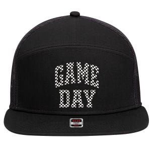 Funny Checkered Game Day Football Black White Gift Women 7 Panel Mesh Trucker Snapback Hat