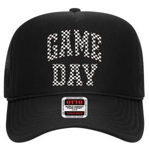 Funny Checkered Game Day Football Black White Gift Women High Crown Mesh Back Trucker Hat