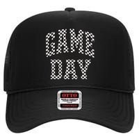 Funny Checkered Game Day Football Black White Gift Women High Crown Mesh Back Trucker Hat