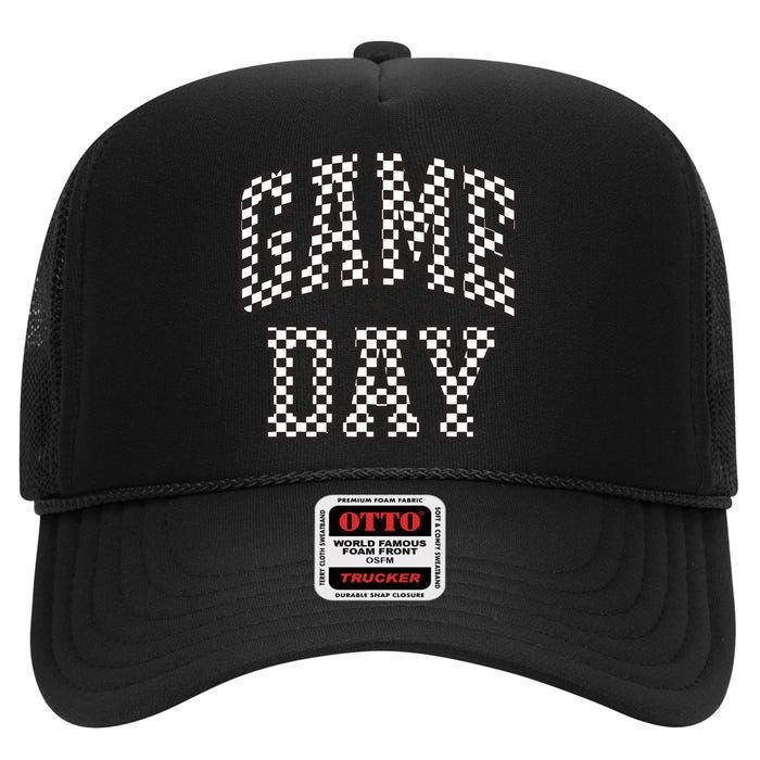 Funny Checkered Game Day Football Black White Gift Women High Crown Mesh Back Trucker Hat