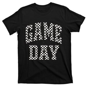 Funny Checkered Game Day Football Black White Gift Women T-Shirt