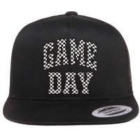 Funny Checkered Game Day Football Black White Gift Women Flat Bill Trucker Hat