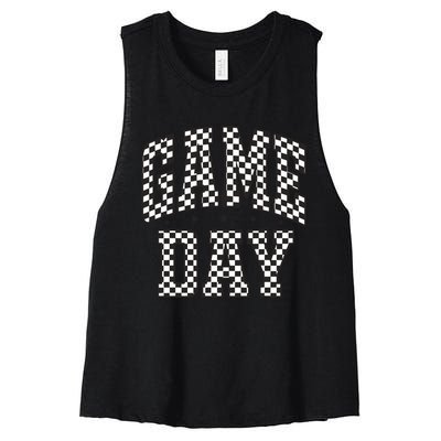 Funny Checkered Game Day Football Black White Gift Women Women's Racerback Cropped Tank