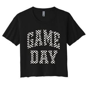 Funny Checkered Game Day Football Black White Gift Women Women's Crop Top Tee