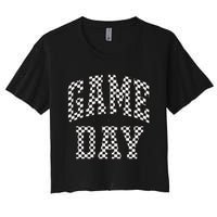 Funny Checkered Game Day Football Black White Gift Women Women's Crop Top Tee