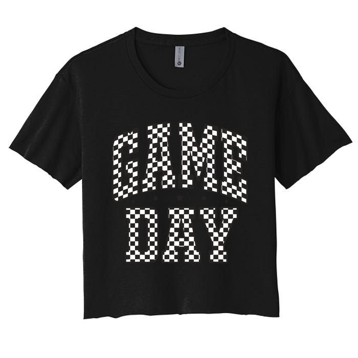 Funny Checkered Game Day Football Black White Gift Women Women's Crop Top Tee