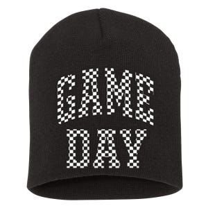 Funny Checkered Game Day Football Black White Gift Women Short Acrylic Beanie