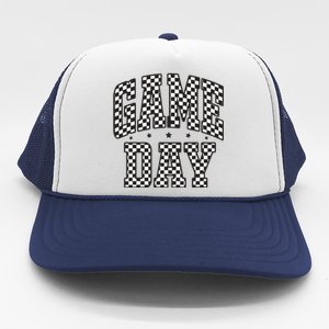 Funny Checkered Game Day Football Black White Gift Women Trucker Hat