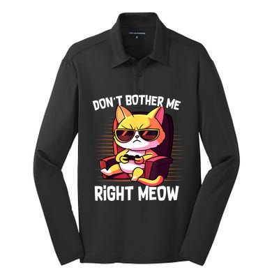 Funny Cat Gamer Don’T Bother Me Right Meow Video Games Lover Silk Touch Performance Long Sleeve Polo