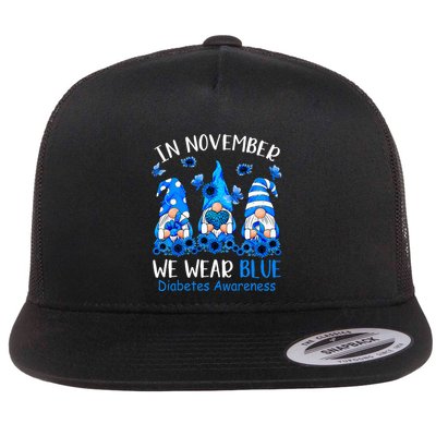 Funny Cute Gnomes Wear Blue For Type1 Diabetes Awareness Flatbill Hat