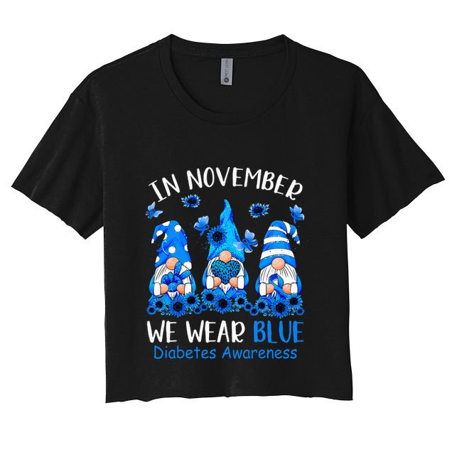 Funny Cute Gnomes Wear Blue For Type1 Diabetes Awareness Crop Top