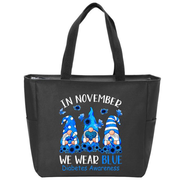 Funny Cute Gnomes Wear Blue For Type1 Diabetes Awareness Zip Tote Bag