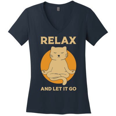 Funny cat Graphic Yoga Zen meditation  Women's V-Neck T-Shirt