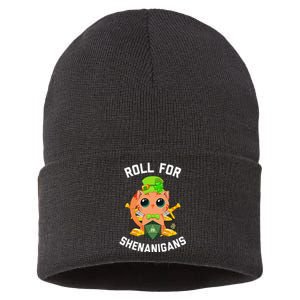 Funny Cat Gamer Roll For Shenanigans D20 RPG St Patricks Day Sustainable Knit Beanie