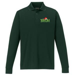 Funny Christmas Grinch Bruh Performance Long Sleeve Polo