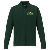 Funny Christmas Grinch Bruh Performance Long Sleeve Polo