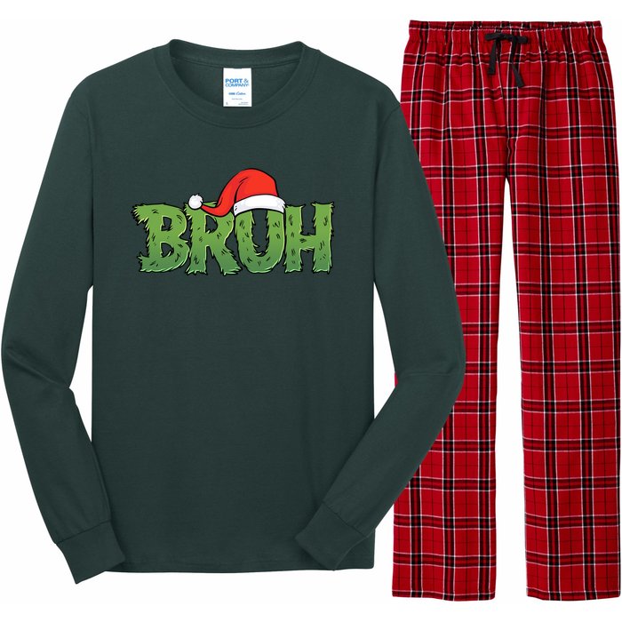 Funny Christmas Grinch Bruh Long Sleeve Pajama Set