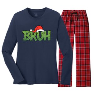 Funny Christmas Grinch Bruh Women's Long Sleeve Flannel Pajama Set 