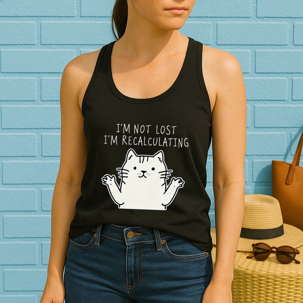 Funny Cat Gpsinspired Joke I’M Not Lost I’M Recalculating Womens Tank Top
