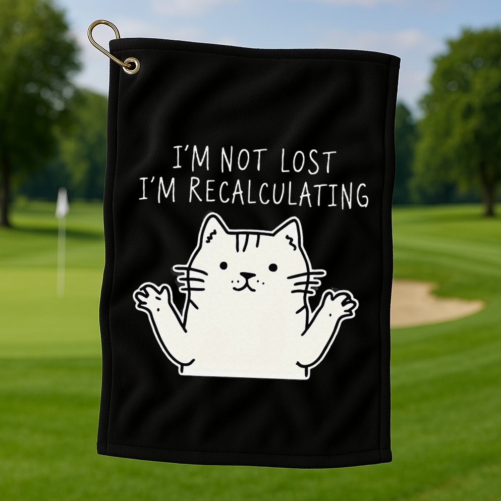 Funny Cat Gpsinspired Joke I’M Not Lost I’M Recalculating Golf Towel