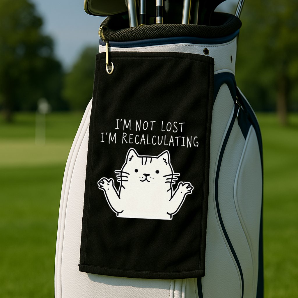 Funny Cat Gpsinspired Joke I’M Not Lost I’M Recalculating Golf Towel