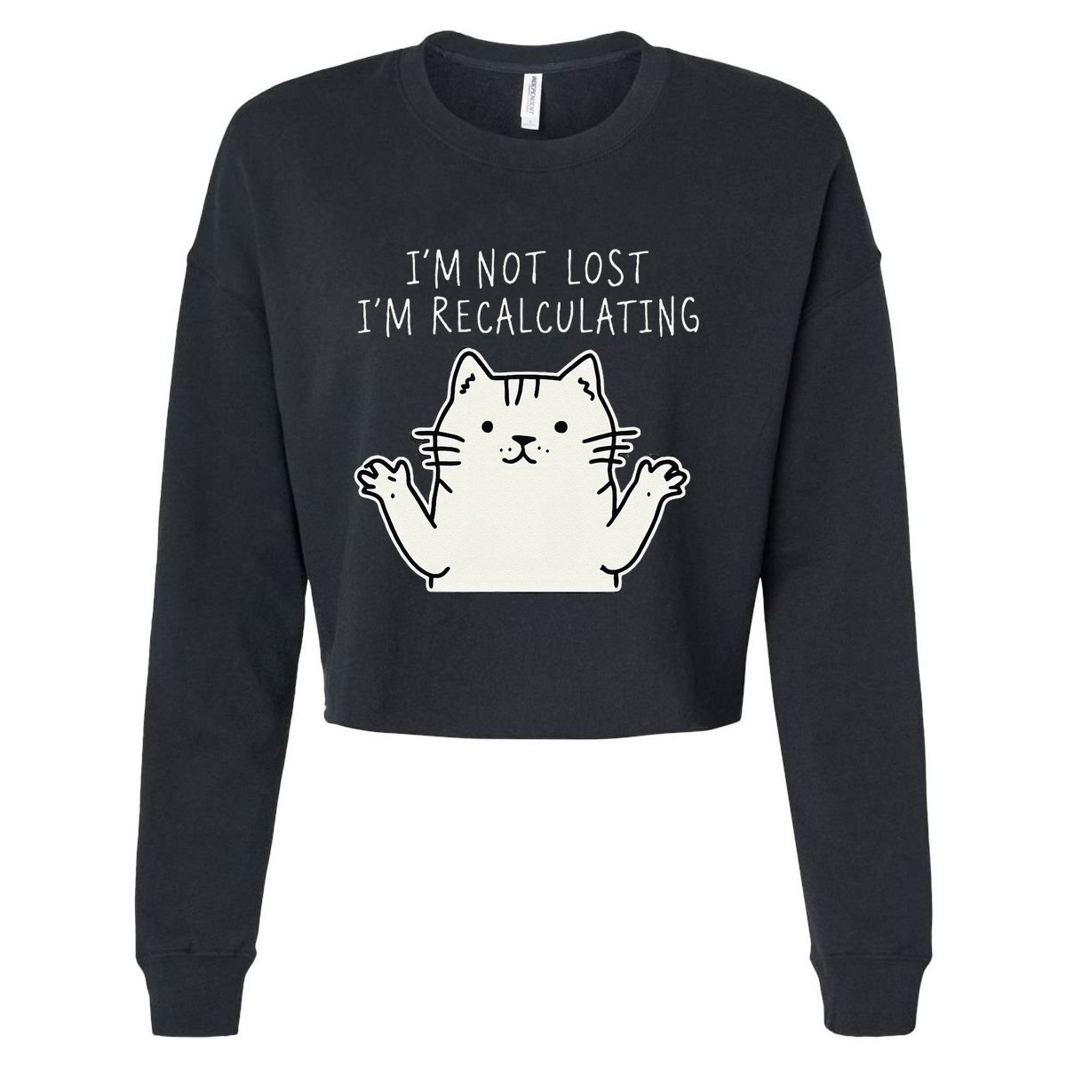 Funny Cat Gpsinspired Joke I’M Not Lost I’M Recalculating Cropped Pullover Crew