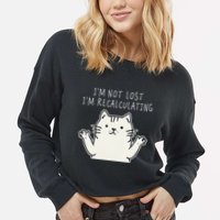 Funny Cat Gpsinspired Joke I’M Not Lost I’M Recalculating Cropped Pullover Crew