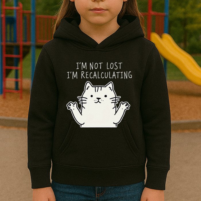 Funny Cat Gpsinspired Joke I’M Not Lost I’M Recalculating Kids Hoodie