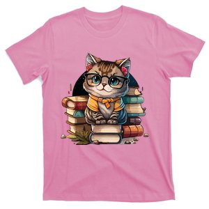 Funny Cat Gift For Kitten Lovers Cute Cat Librarian Book T-Shirt