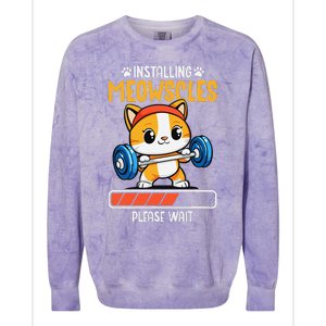 Fitness Cat Gym Installing Meowscles Colorblast Crewneck Sweatshirt