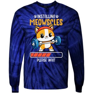 Fitness Cat Gym Installing Meowscles Tie-Dye Long Sleeve Shirt