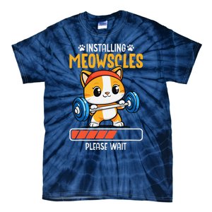 Fitness Cat Gym Installing Meowscles Tie-Dye T-Shirt